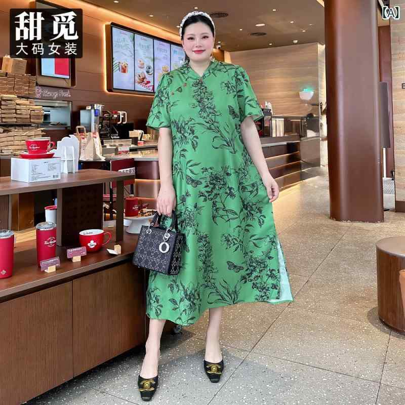 大きめサイズ レディース おしゃれ ファッション カジュアル デート 女子会 普段使い 婦人服 夏 ぽっちゃり チャイナ風 スタンドカラー チャイナ ドレス