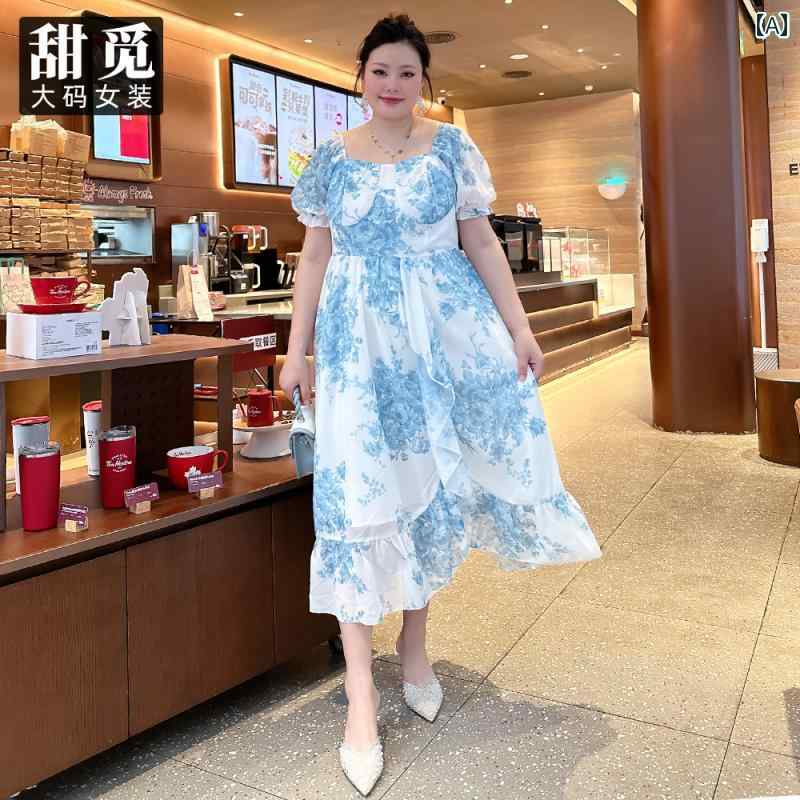 大きめサイズ レディース おしゃれ ファッション カジュアル デート 女子会 普段使い 婦人服 夏 ぽっちゃり フレンチ ロマンチック 花柄 シフォン ロング スカート ドレス|おうち健康生活