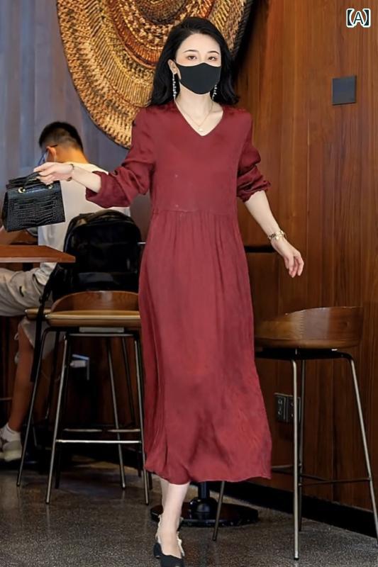 大きめ大いさ レディース 格好のいい 流行り物 心地よい 会う約束 御嬢さん会 普段使い走り Vのど首 パフ 衣袂 ゆったり ロング お召しもの その他-レディースファッション