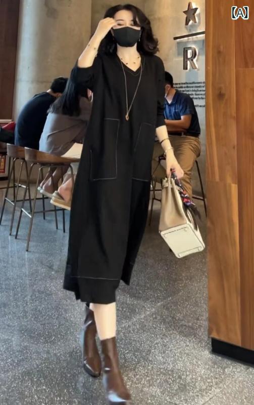 大きめサイズ レディース おしゃれ ファッション カジュアル デート 女子会 普段使い 秋冬 長袖 ポケット Vネックプルオーバー ゆったり 綿 レースアッ ング スカート｜おうち健康生活