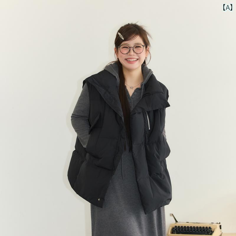 大きめサイズ レディース おしゃれ ファッション カジュアル デート 女子会 普段使い 秋冬 ハイネック ダウン ジャケット ベスト 黒 ショート ベスト パン