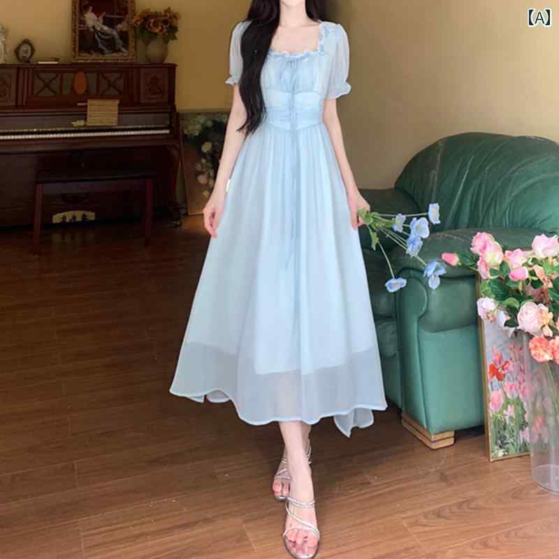 大きめサイズ レディース おしゃれ ファッション 上品 エレガント フェミニン デート 女子会 普段使い フレンチ ファースト ラブ レース スクエアネック ドレス 夏 スリム ウエスト プリンセス ロング スカート