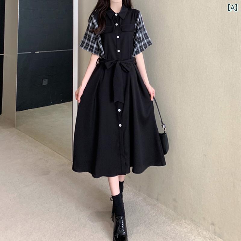 大きめサイズ レディース おしゃれ ファッション 上品 フェミニン デート 女子会 普段使い 夏 チェック シャツ スカート ストラップ ウエスト カレッジ ロング ドレス