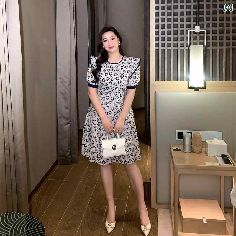 大きめサイズ レディース おしゃれ ファッション 上品 フェミニン デート 女子会 普段使い 婦人服 軽量 涼しい 涼しい 涼しい 涼しい フリル 花柄 シフォン ドレス