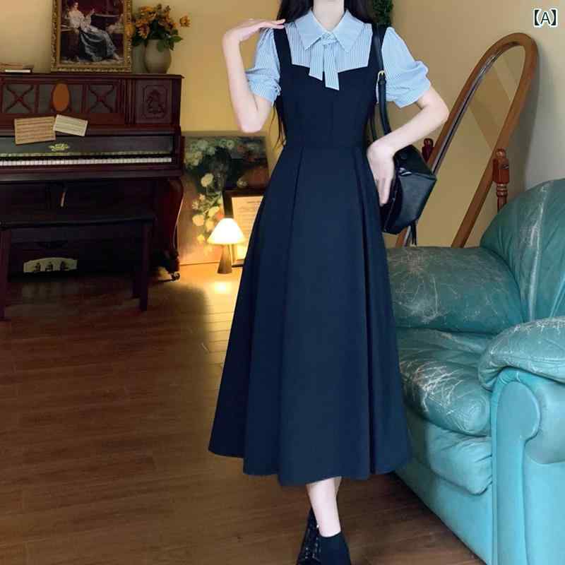 大きめサイズ レディース おしゃれ ファッション カジュアル 上品 フェミニン ワンピース デート 女子会 普段使い 夏 キキョウ フレンチ カレッジ スリム 体型カバー ウエスト シャツ ドレス｜おうち健康生活