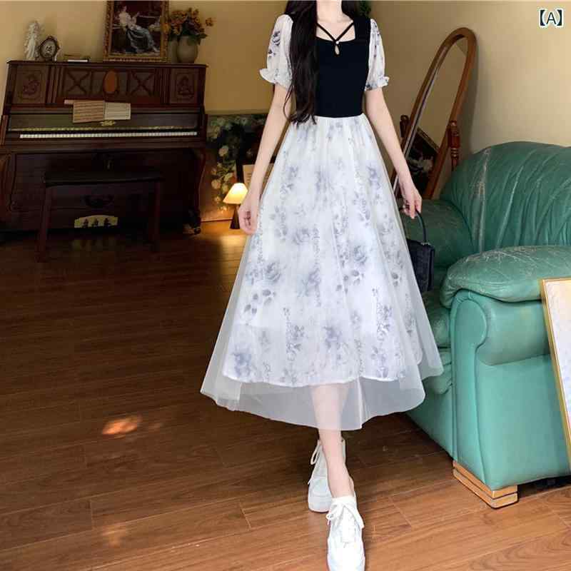 大きめサイズ レディース おしゃれ ファッション カジュアル 上品 フェミニン デート 女子会 普段使い スカート チャイナ風 スリム ティーブレイク 夏 フランス キキョウ フェイク セットアップ ドレス