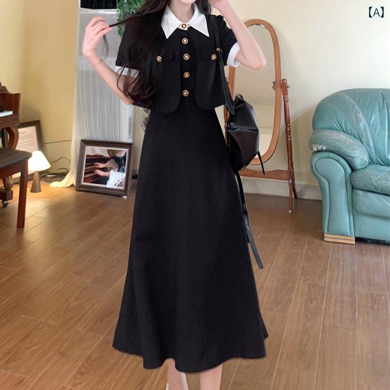大きめサイズ レディース おしゃれ ファッション カジュアル 上品 フェミニン デート 女子会 普段使い 夏 チャイナ風 ティーブレイク フランス スリム 体型カバー フェイク セットアップ ドレス｜おうち健康生活
