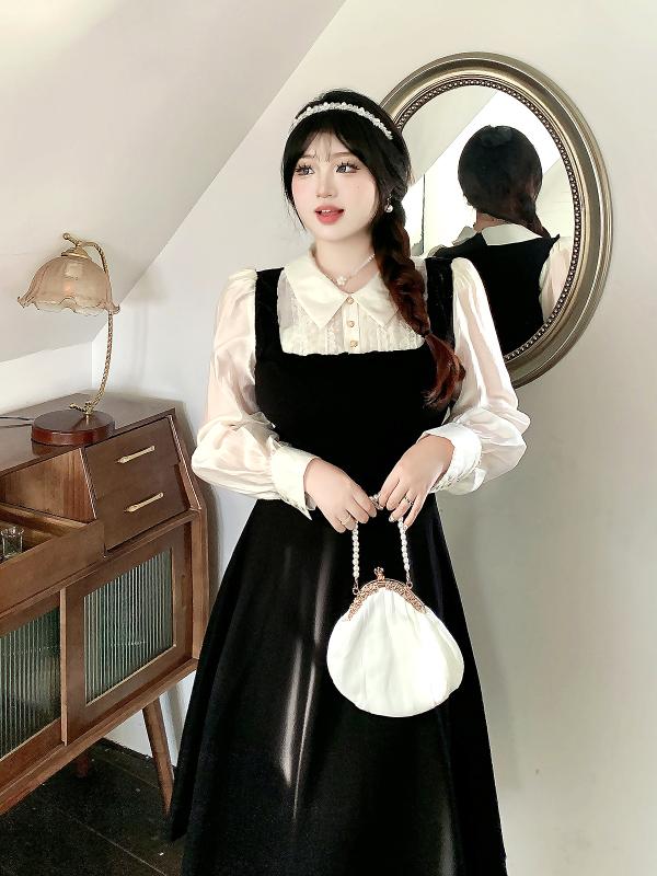 大きめサイズ レディース おしゃれ ファッション カジュアル 上品 フェミニン ワンピース デート 女子会 普段使い シャツ 長袖 フェイク セットアップ ドレス スリム スカート｜おうち健康生活