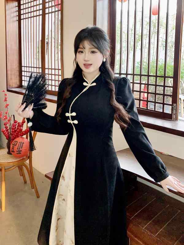 大きめサイズ レディース おしゃれ ファッション カジュアル 上品 フェミニン ワンピース デート 女子会 普段使い 小柄 ぽっちゃり スリムに チャイナ風 レトロ ロング ドレス チャイナ ドレス チャイナ風 スタンドカラー ドレス｜おうち健康生活