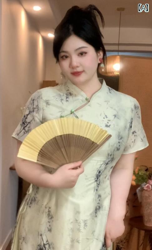 大きめサイズ レディース おしゃれ ファッション お嬢様 上品 フェミニン パーティー デート 女子会 普段使い 清 峰 竹 ぽっちゃり チャイナ風 スリム ドレス