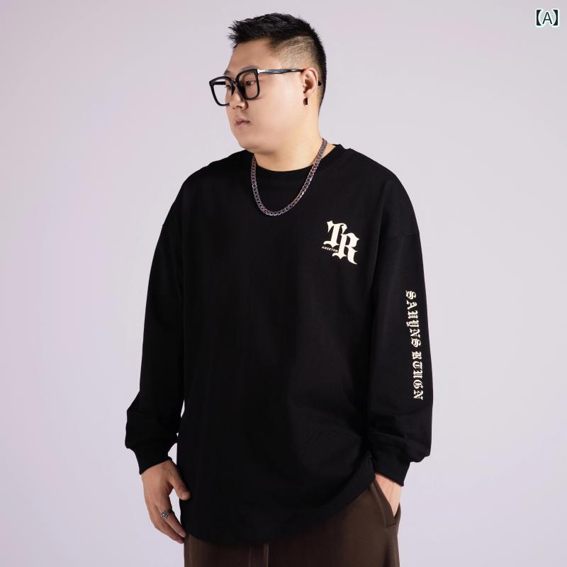 大きめサイズ メンズ トップス カジュアル おしゃれ ファッション 長袖 Tシャツ コットン プリント 春秋 ボトム Tシャツ