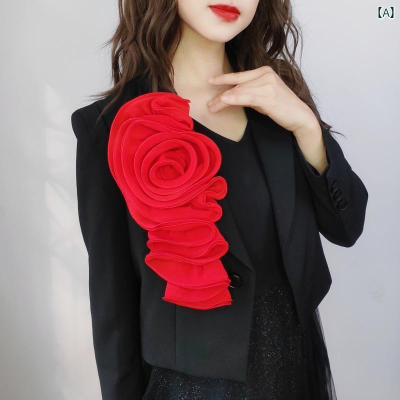 レディース ファッション デコレーション おしゃれ パーティー 華やか 驚く ほど 美しい スーツ セーター 大きめ 花 精巧 装飾 ショルダー フラワー