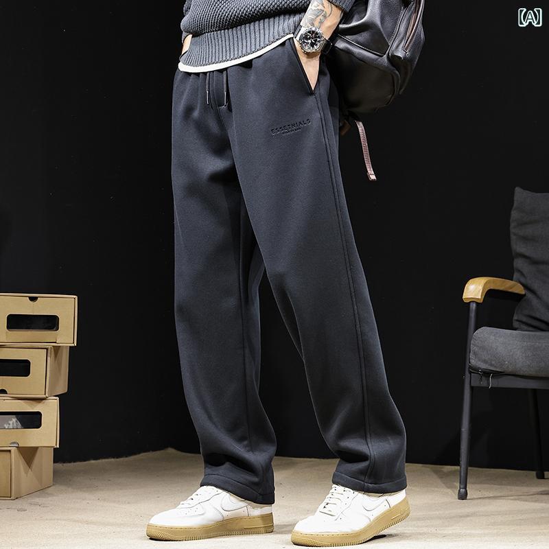 大きめサイズ メンズ パンツ カジュアル ズボン おしゃれ ファッション 新 ストレート レッグ スポーツ 起毛 スウェット ロング 秋冬