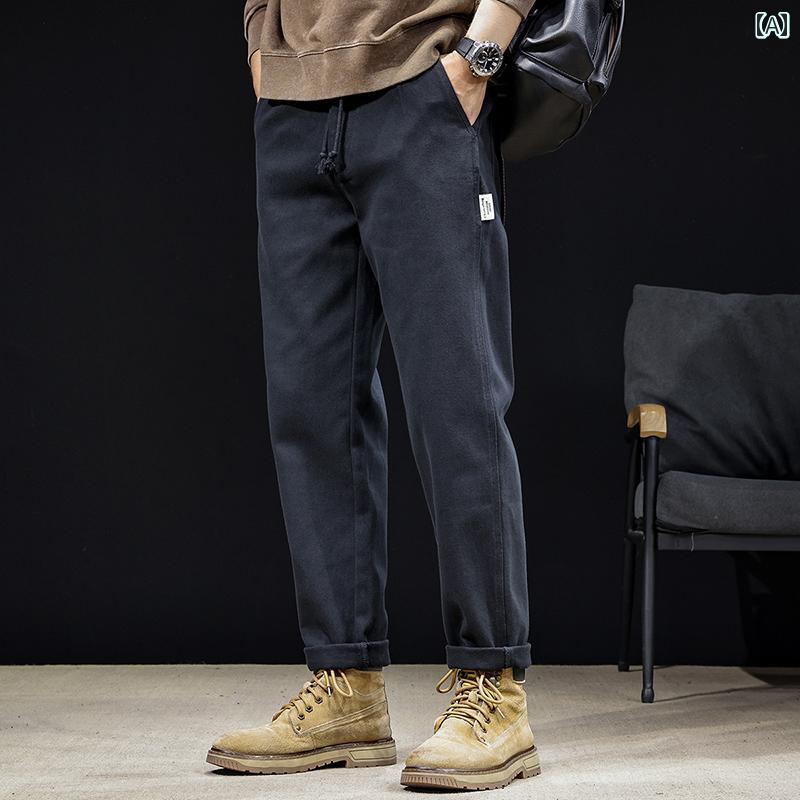 大きめサイズ メンズ パンツ カジュアル ズボン おしゃれ ファッション ストレート テーパード 起毛 秋冬 ウォッシュ ブラック ロング トレンディ