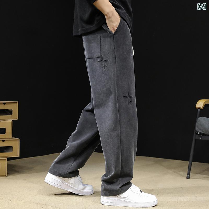 大きめサイズ メンズ パンツ カジュアル ズボン おしゃれ ファッション 高耐久 ウォッシュド ストレート レッグ スウェット 春秋 ゆったり トレンド スウェット
