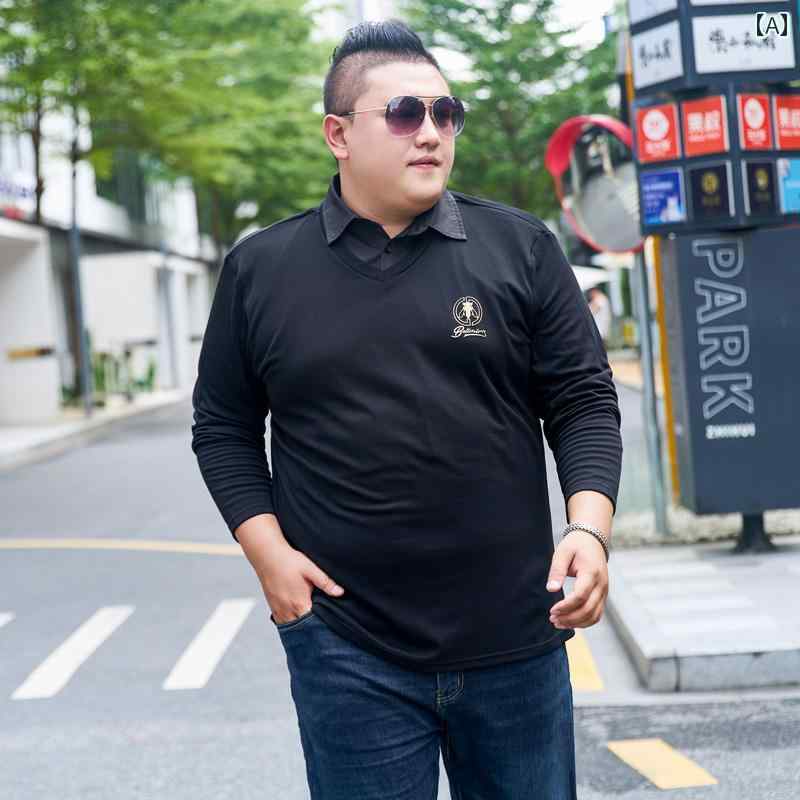 大きめサイズ メンズ カジュアル 春秋 フェイク セットアップ Tシャツ カジュアル 長袖 Tシャツ