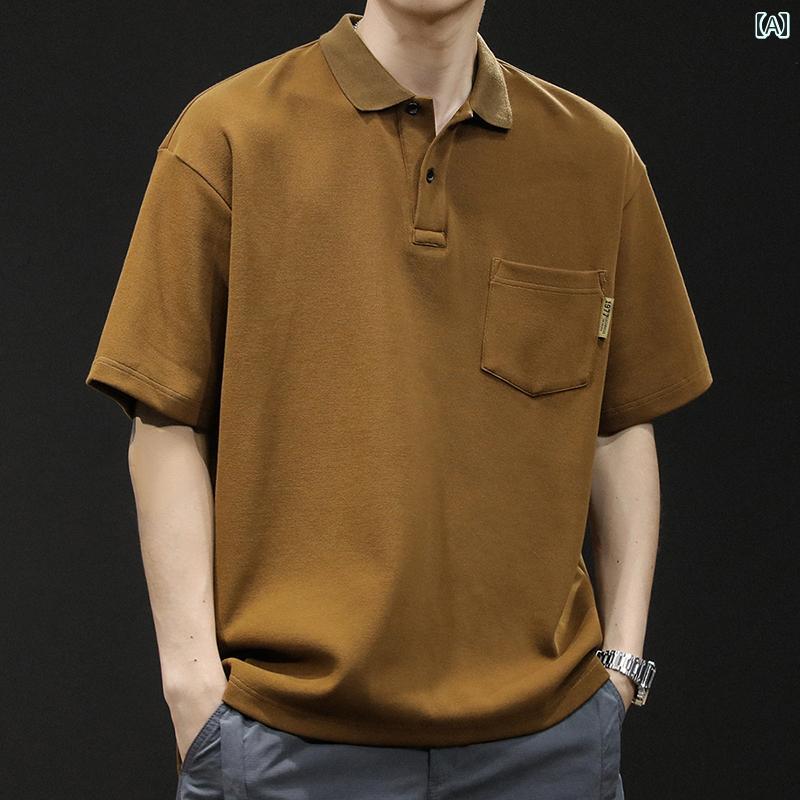 大きめサイズ メンズ ポロシャツ カジュアル 半袖 Tシャツ ゆったり トレンド 夏 紳士服 Tシャツ