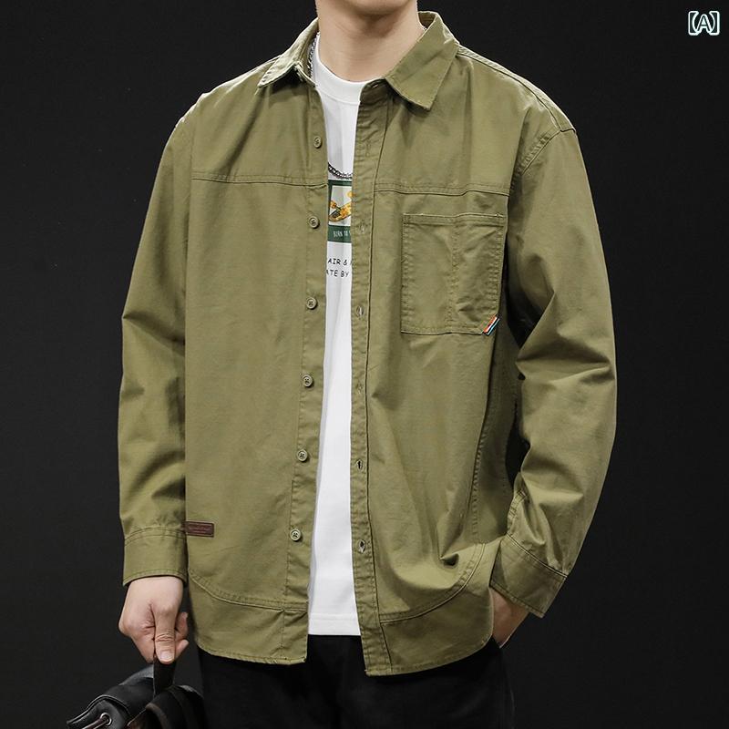大きめサイズ メンズ トップス カジュアル おしゃれ ファッション シャツ 長袖 春秋 紳士服 シャツ ジャケット トレンディ 服 春