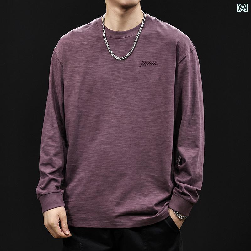 大きめサイズ メンズ トップス カジュアル おしゃれ ファッション 竹 綿 長袖 Tシャツ 秋 ラウンドネック ボトム 服 春秋 インナー