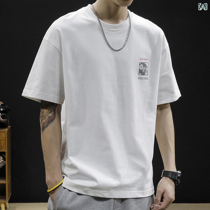大きめサイズ メンズ Tシャツ 半袖 カジュアル おしゃれ トレンディ 綿 t シャツ 夏 黒