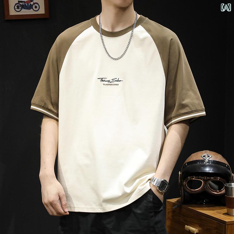 大きめサイズ メンズ Tシャツ 半袖 カジュアル おしゃれ アメリカン レトロ トレンディ 夏 ラウンドネック レター