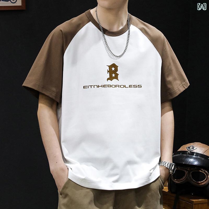 大きめサイズ メンズ Tシャツ 半袖 カジュアル おしゃれ ラグランスリーブ トレンディ ゆったり 夏 アメリカン