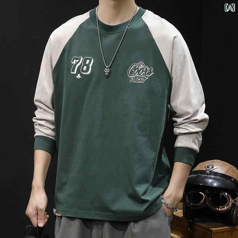大きめサイズ メンズ トップス カジュアル おしゃれ ファッション 厚手 長袖 Tシャツ 綿 トレンド ゆったり 春 春秋