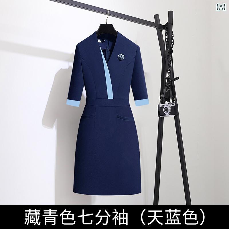 レディース ファッション ビジネス オフィス 制服 上品 フォーマル エレガント 春夏 ス ホテル フロント デスク ドレス スリム