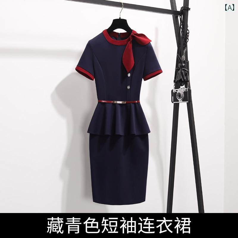 レディース ファッション ビジネス オフィス 制服 上品 フォーマル エレガント ドレス 夏 スリム ホテル フロント デスク｜おうち健康生活 7,658円