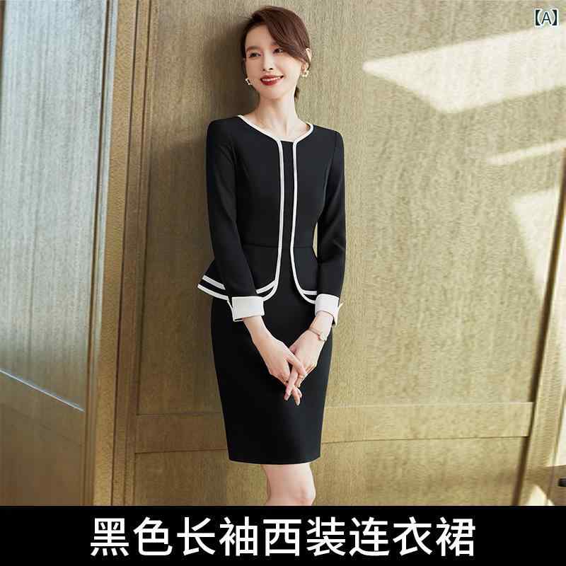 レディース ファッション ビジネス オフィス 制服 上品 フォーマル エレガント 黒 ドレス フェミニン 社交界 スリムフィット