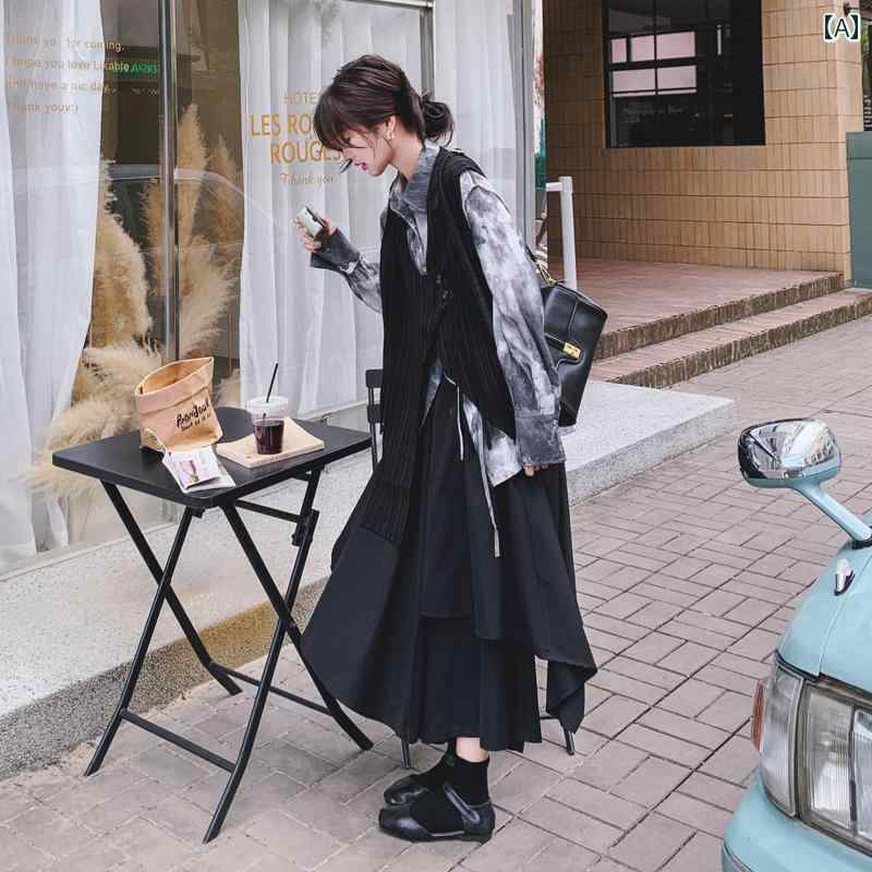 レディース ファッション カジュアル おしゃれ フェミニン 初秋 インク シャツ ベスト スカート 3 点 セット