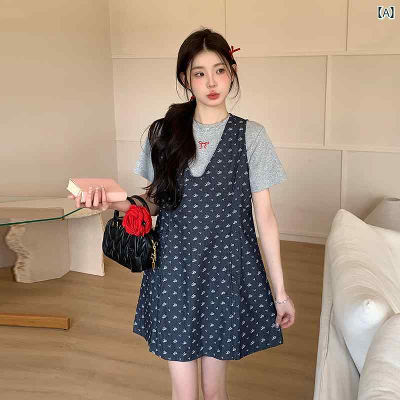 レディース ファッション カジュアル おしゃれ フェミニン 韓国 スリム 薄手 涼しい 涼しい 花柄 デニム ドレス 夏 美しい スカート