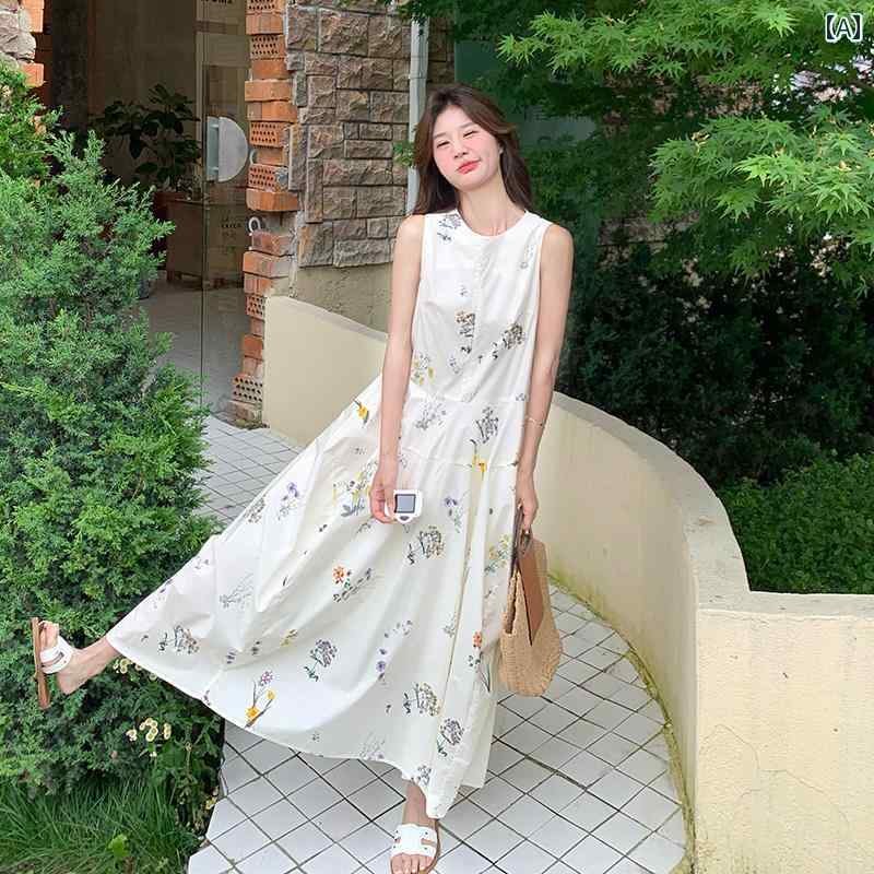 レディース ファッション カジュアル おしゃれ フェミニン フランス ノースリーブベスト ドレス 夏 レトロ シック ユニーク 美しい 花柄 スカート｜おうち健康生活