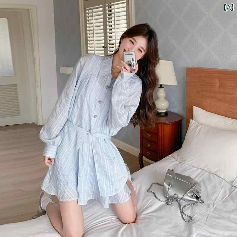 レディース ファッション カジュアル おしゃれ フェミニン 夏 服 韓国 軽量 涼しい 涼しい 通気性 快適 快適 軽量 涼しい 涼しい ブルー 日焼け防止 シャツ ケーキ スカート セット｜おうち健康生活