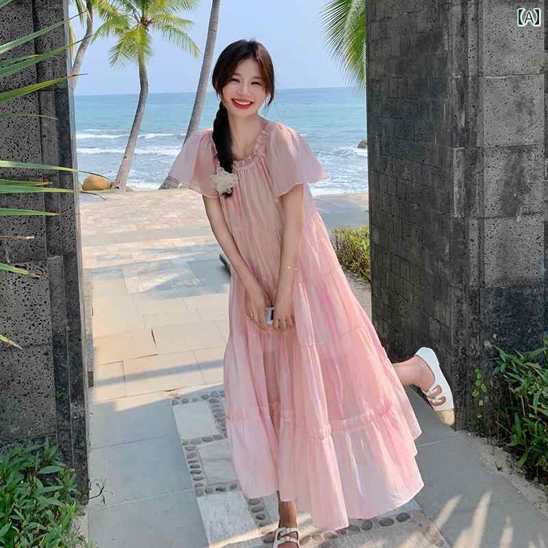 レディース ファッション カジュアル おしゃれ フェミニン 美しい ピンク た ドレス 夏 フレンチ 優しく 甘くて リラックス スーパー フェアリーフェアリー ドレス
