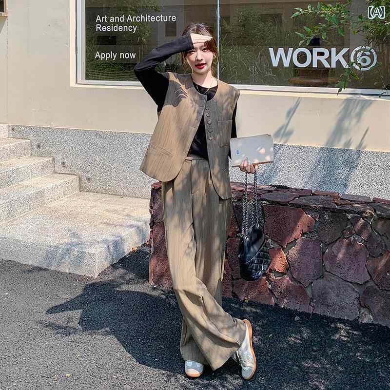 セットアップ レディース 心地よい 今めかしい 初秋 着 風 軽さ 冷やりとした 冷やりとした 成年者 より良い ワイドレッグ ズボン下 3点 仕掛ける