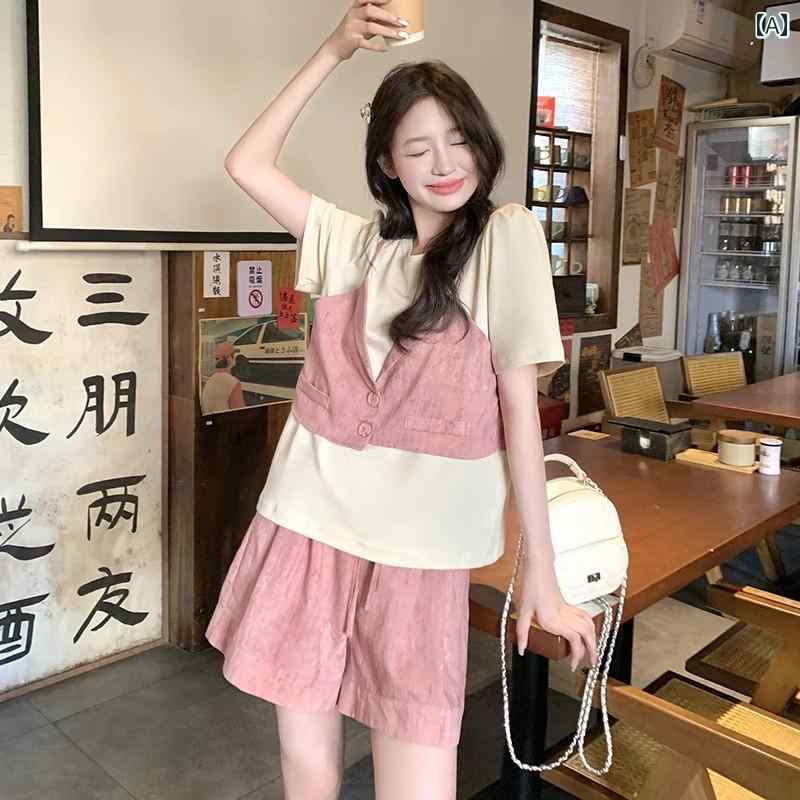 レディース ズボン カジュアル パンツ おしゃれ 普段使い ピンク ショート セットアップ トレンディ 夏 韓国 リラックスフィット セットアップ 7,874円