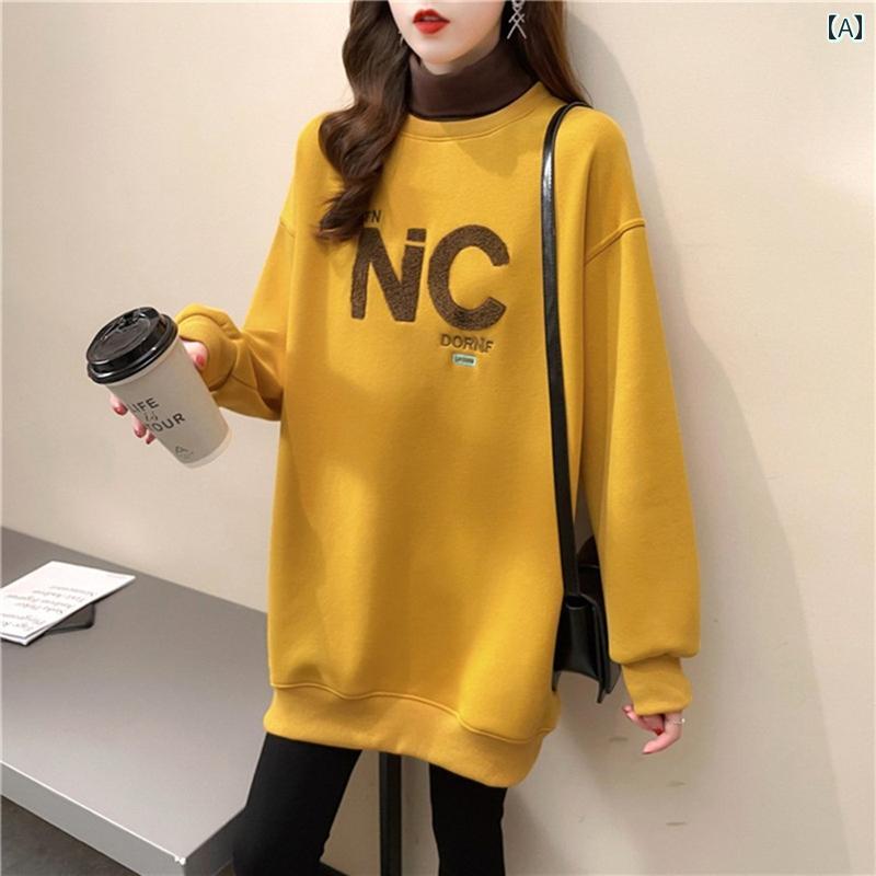 レディース ファッション トップス シンプル おしゃれ レディース ファッション トップス ハイネック レングス フェイク セットアップ フリース スウェットシャツ 秋冬 韓国 ヒップ カバー