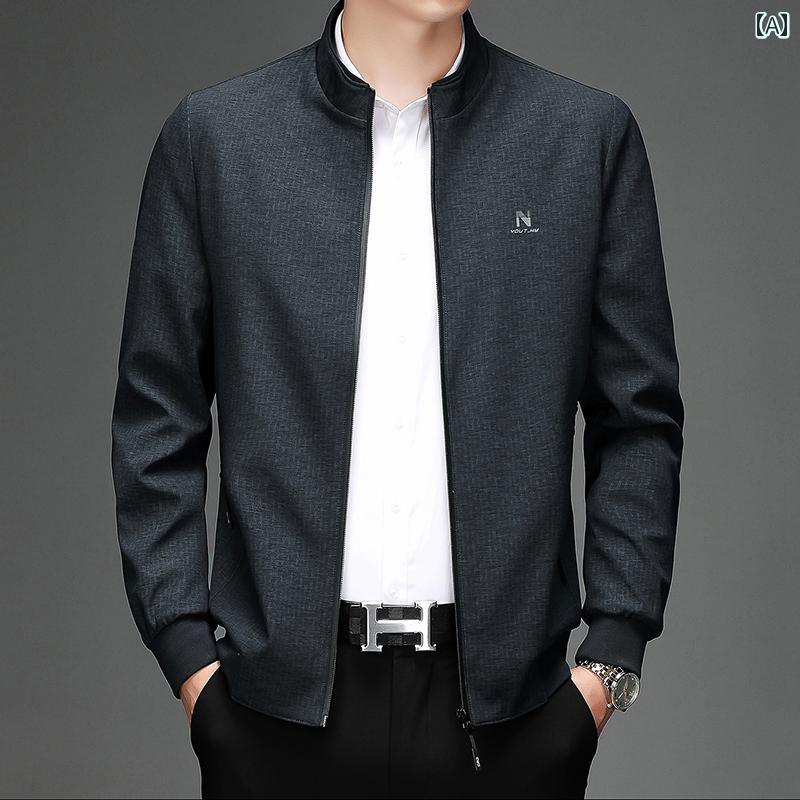 紳士服 カジュアル メンズ ダンディ ファッション ダッド ジャケット 春秋 スタンドカラー ジャケット 春秋 無地 ビジネス カジュアル 秋 トップス