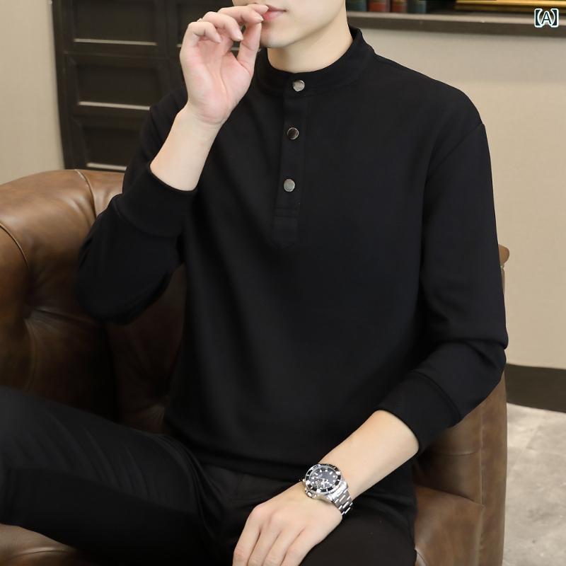 紳士服 カジュアル メンズ ダンディ ファッション 春秋 スウェットシャツ 長袖 Tシャツ トレンド スタンドカラー ポロシャツ 春 ボト シャツ|おうち健康生活