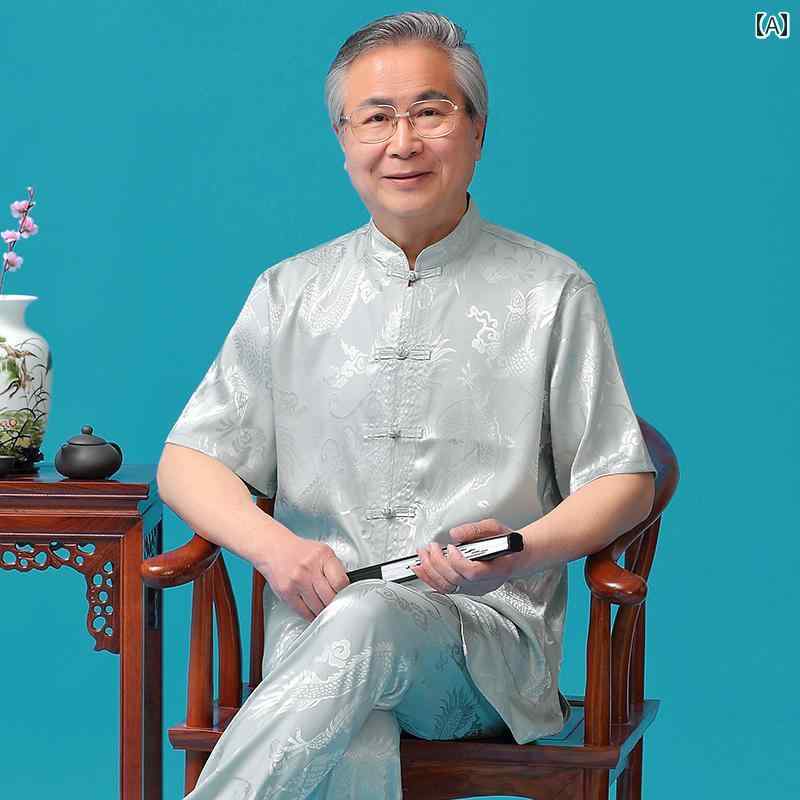 紳士服 カジュアル メンズ ダンディ ファッション 夏 唐 セットアップ 半袖 セットアップ カジュアル お父さん セットアップ チャイナ風 夏 セットアップ