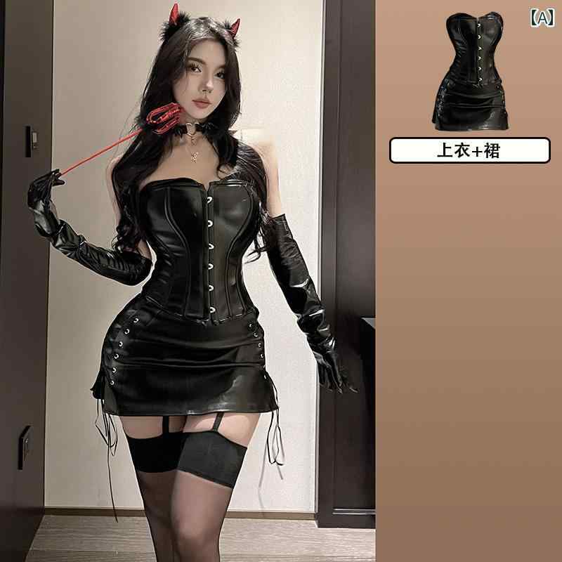 色っぽい コスプレ レディース ハロウィン バニーガール 限りない なめし革スコート ユニフォーム 背広 キャバ 引き付ける PU なめし革 統治女王様
