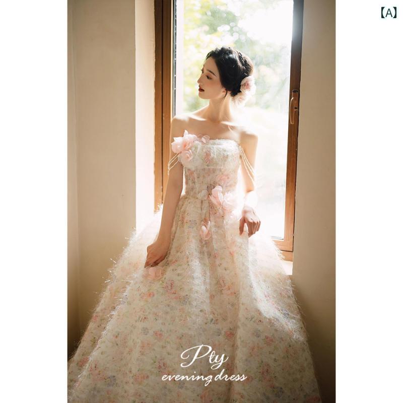 ドレス レディース 華やか 上品 エレガント パーティー 婚約 軽量 涼しい 涼しい ラグジュアリー 結婚式 花嫁 乾杯 卒業式