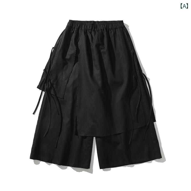 夏 中国 トレンド ダーク ワイドレッグ フェイク リネン レトロ トレンディ コットンリネン キュロット
