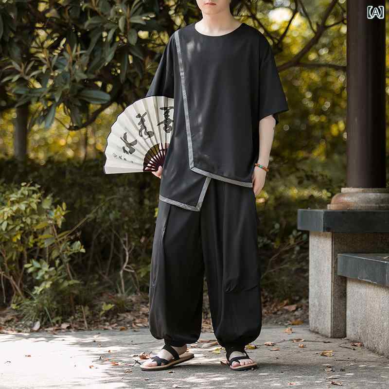 セットアップ メンズ 心地好い 今めかしい 流行り物 瀬戸もの風 非定型的 夏 ラウンド素っ首 ひんやり 好いたらしい プルオーバー 瀬戸もの風 大きめ大きさ