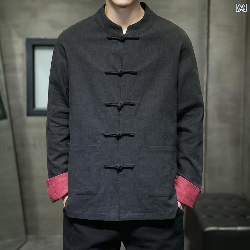 アウター メンズ おしゃれ ダンディ 春 レトロ チャイナ風 バックル 漢服 チャイナ風 唐 セットアップ 綿 リネン 衣装