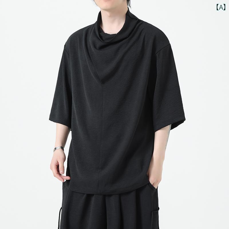 メンズ トップス おしゃれ カジュアル チャイナ風 パイル カラー ひんやり 快適 薄手 涼しい 涼しい 半袖 Tシャツ 夏 ゆったり 大きめサイズ 半袖 トレンド