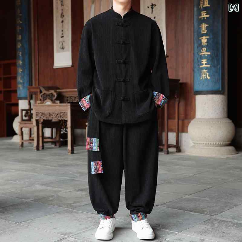 メンズ 流行り物 心地よい 格好のいい 瀬戸もの風 エスニック コール天 トレンディ 成人男性服 流行り バックル 唐 装 仕かける 思い入れる 茶道 秋