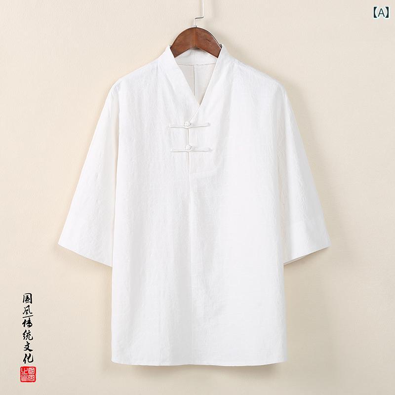 メンズ ファッション カジュアル おしゃれ 夏 綿麻 セットアップ 夏 服 ゆったり 服 半袖 チャイナ風 Tシャツ