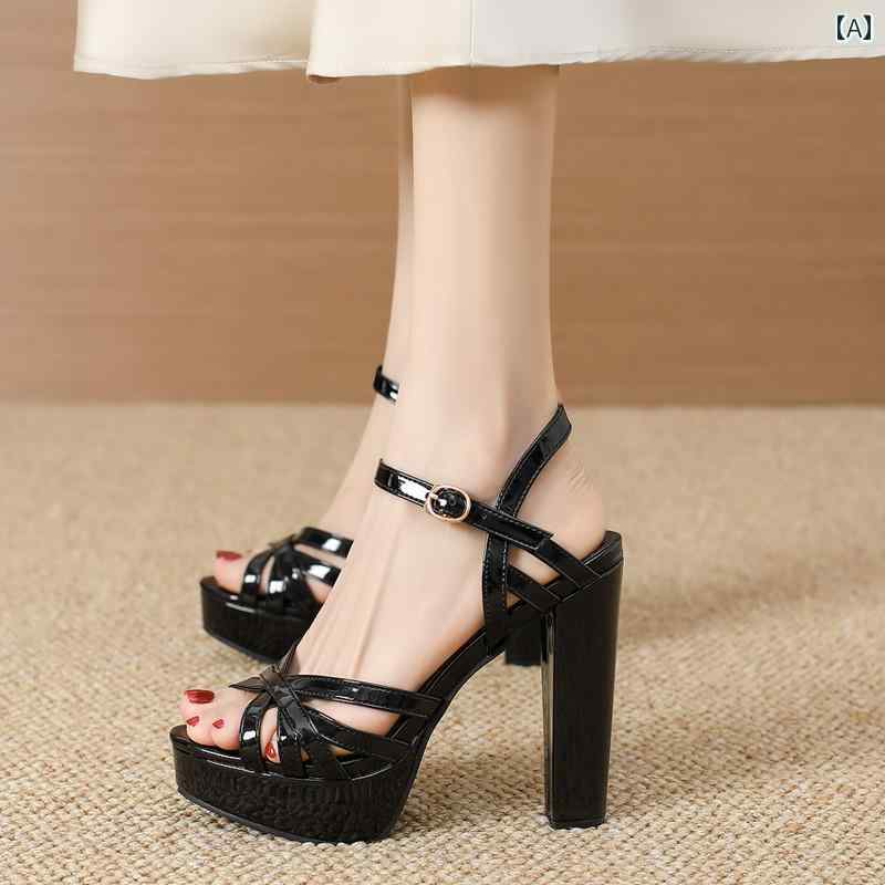 ハイヒール レディース パンプス 美脚 厚 12 cm 靴 パテントレザー 厚手 ヒール 防水 靴 ファッション 魅惑 オープントゥ サンダル ステージ ファッション